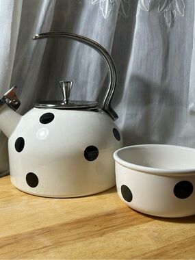 Kate Spade Lenox Deco Dot Tea Kettle & Matching Covered Bowl